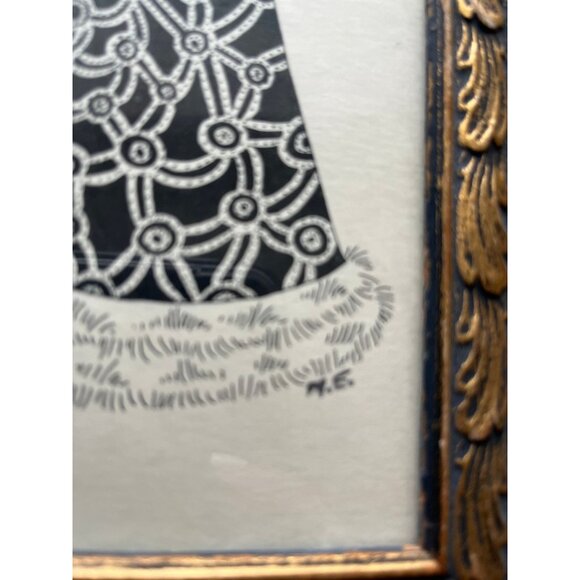 Vtg 1970's Detroit Artist Mary Ewald Pen And Ink Art Female Elegantly Dressed - Picture 4 of 7